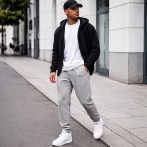 Nike Gray Fleece Jogger Sweatpants Men’s Small Swoosh Logo Athletic Lounge